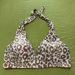 EUC Size L Antonio Melani Leopard Print Halter Bikini Top Giraffe Animal